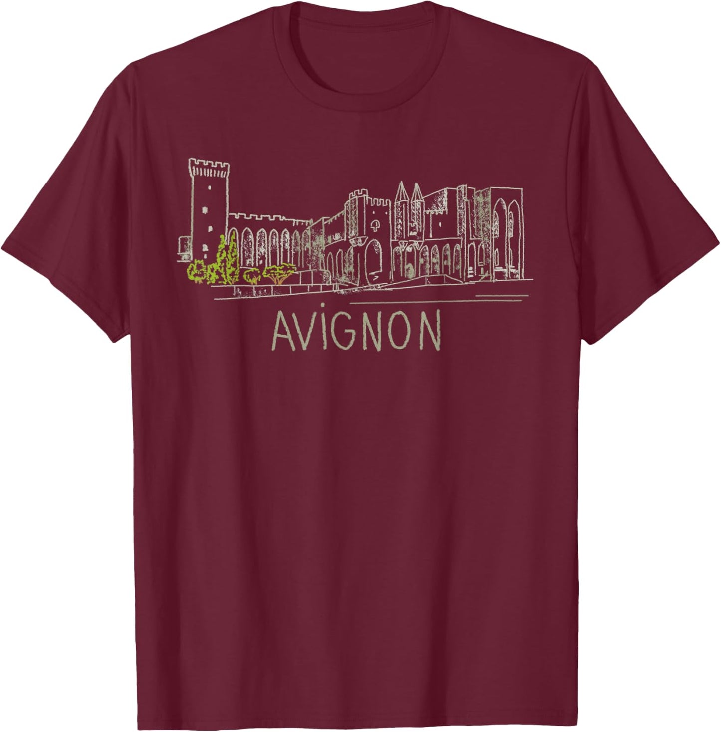 Avignon France Unique Hand Drawn Art Gift Men Women T-Shirt - T-Shirt | Maroon
