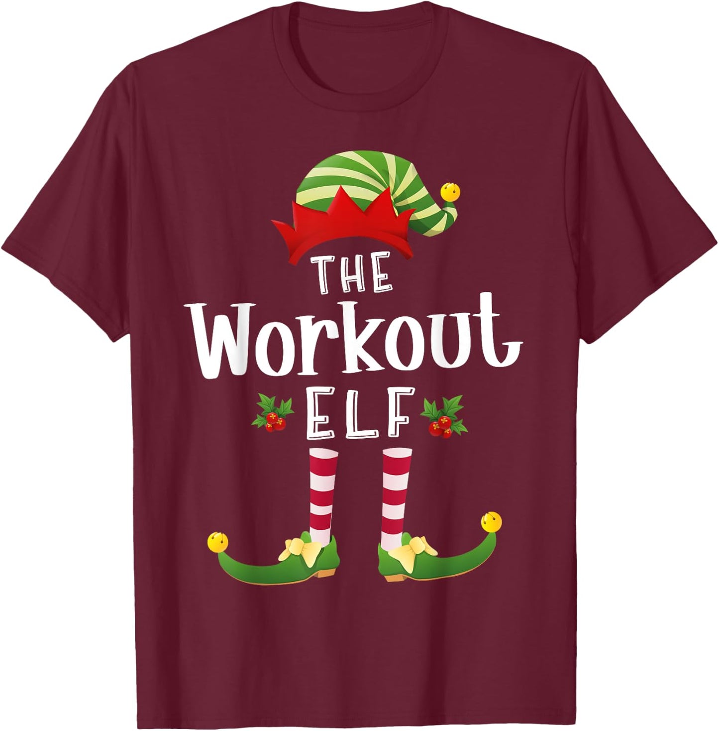 Workout Christmas Elf Matching Pajama X-Mas Party T-Shirt - T-Shirt | Maroon
