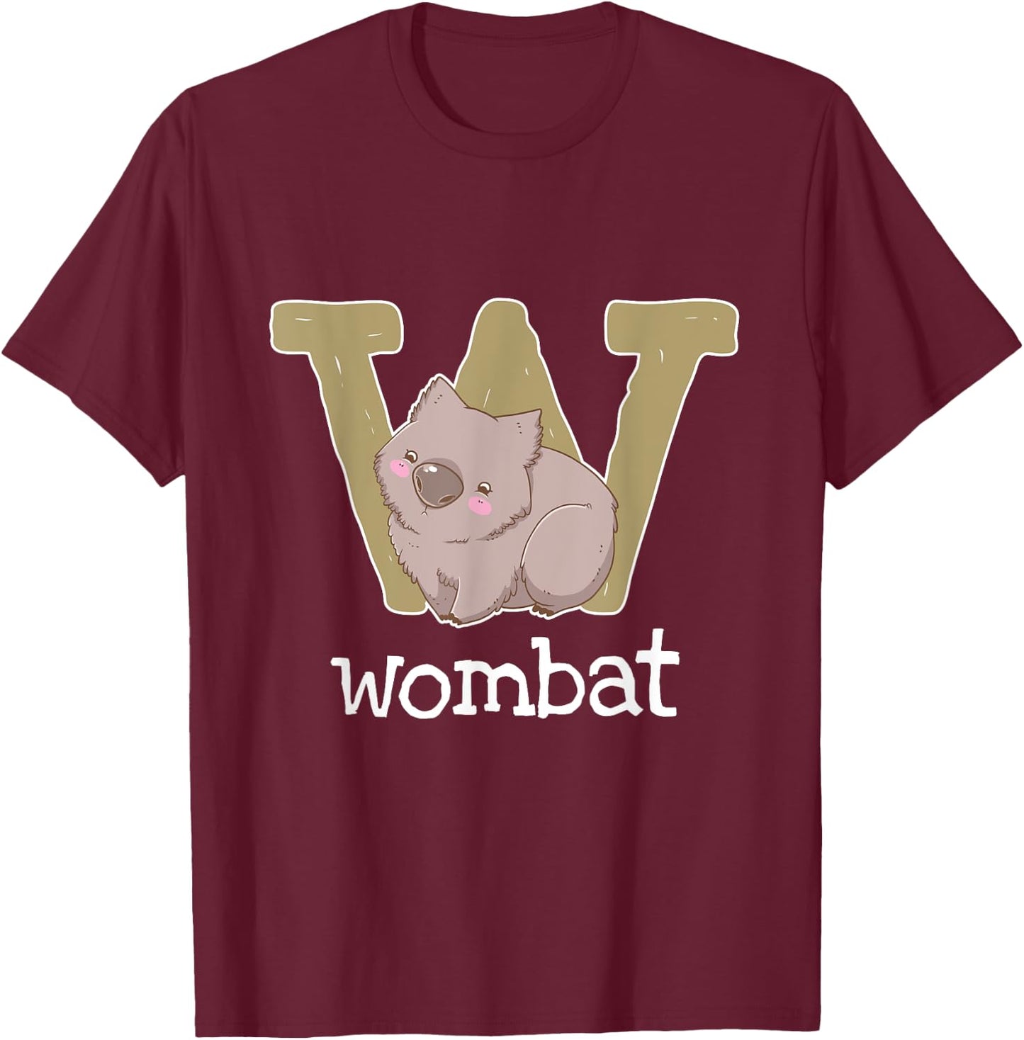 Wombat Alphabet Australia Animals Lover Kids T-Shirt - T-Shirt | Maroon