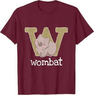 Wombat Alphabet Australia Animals Lover Kids T-Shirt - T-Shirt | Maroon