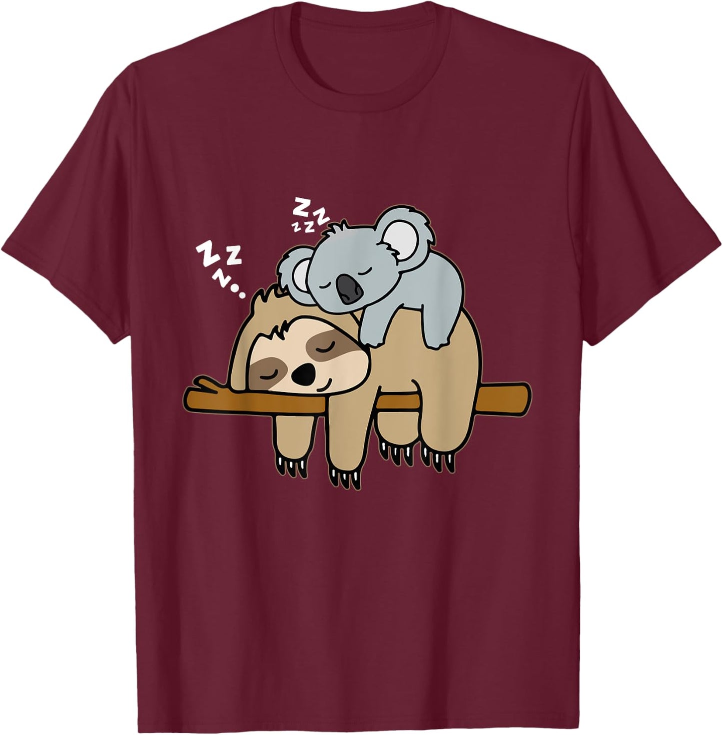 Funny Cute Lazy Sloth & Baby Koala Mama Bear Nap T-Shirt - T-Shirt | Maroon