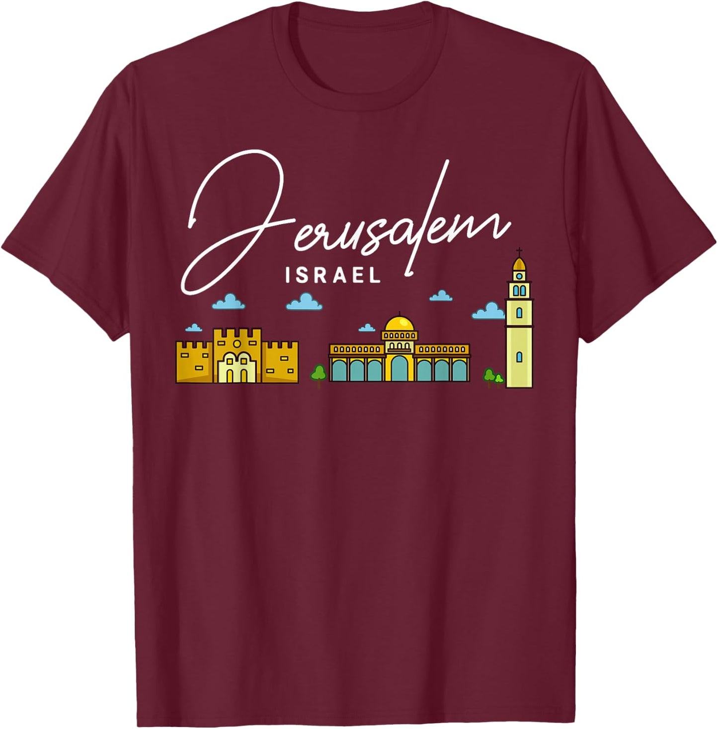 Jerusalem Israel City Skyline Map Travel T-Shirt - T-Shirt | Maroon