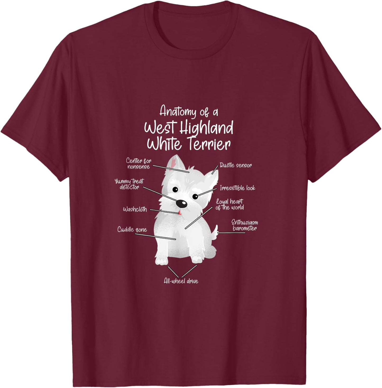 Anatomy of a West Highland White Terrier | Westie Dog dogs Men Women Girls Kids T-Shirt - T-Shirt | Maroon