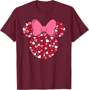 Disney Minnie Mouse Icon Pink Hearts Valentine's Day , Black, Small T-Shirt - T-Shirt | Maroon