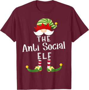 Anti Social Elf Group Christmas Funny Pajama Party T-Shirt - T-Shirt | Maroon