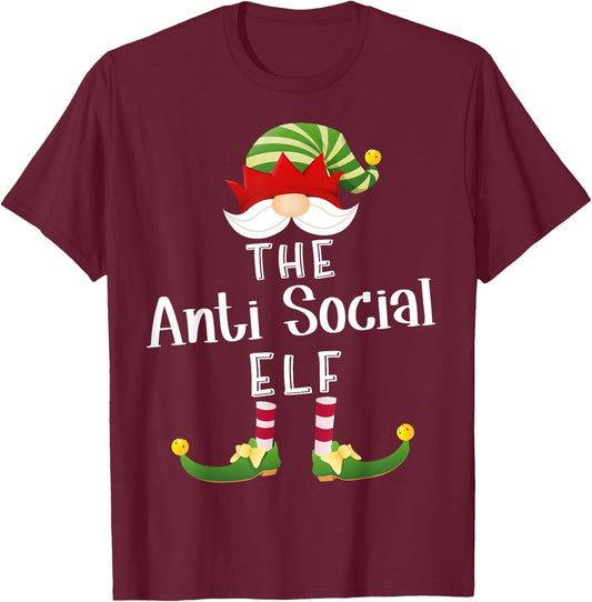 Anti Social Elf Group Christmas Funny Pajama Party T-Shirt - T-Shirt | Maroon