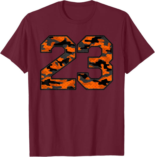 Player Orange Camo Number 23 Sports Team Fan Wear Supporter T-Shirt - T-Shirt | Maroon