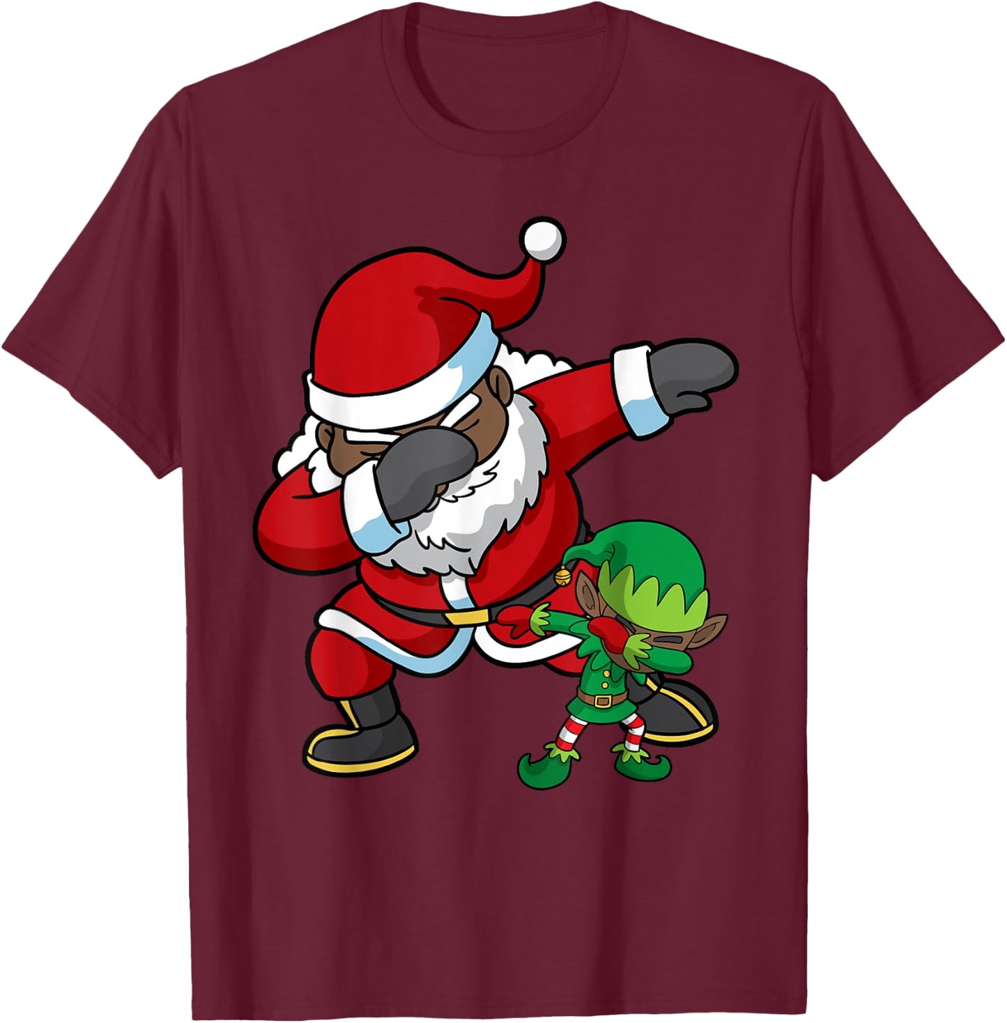 Christmas African American Dabbing Santa Claus Elf Dab Gift T-Shirt - T-Shirt | Maroon