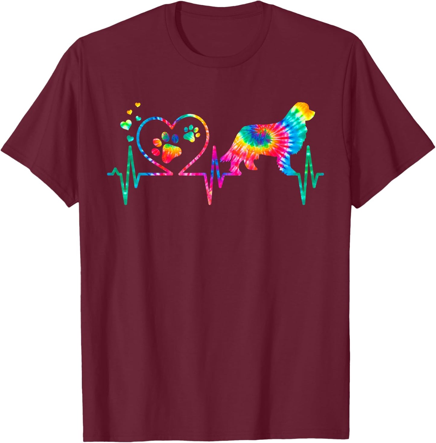Newfoundland Newfie Mom Dad Heartbeat Tie Dye Dog Gift T-Shirt - T-Shirt | Maroon