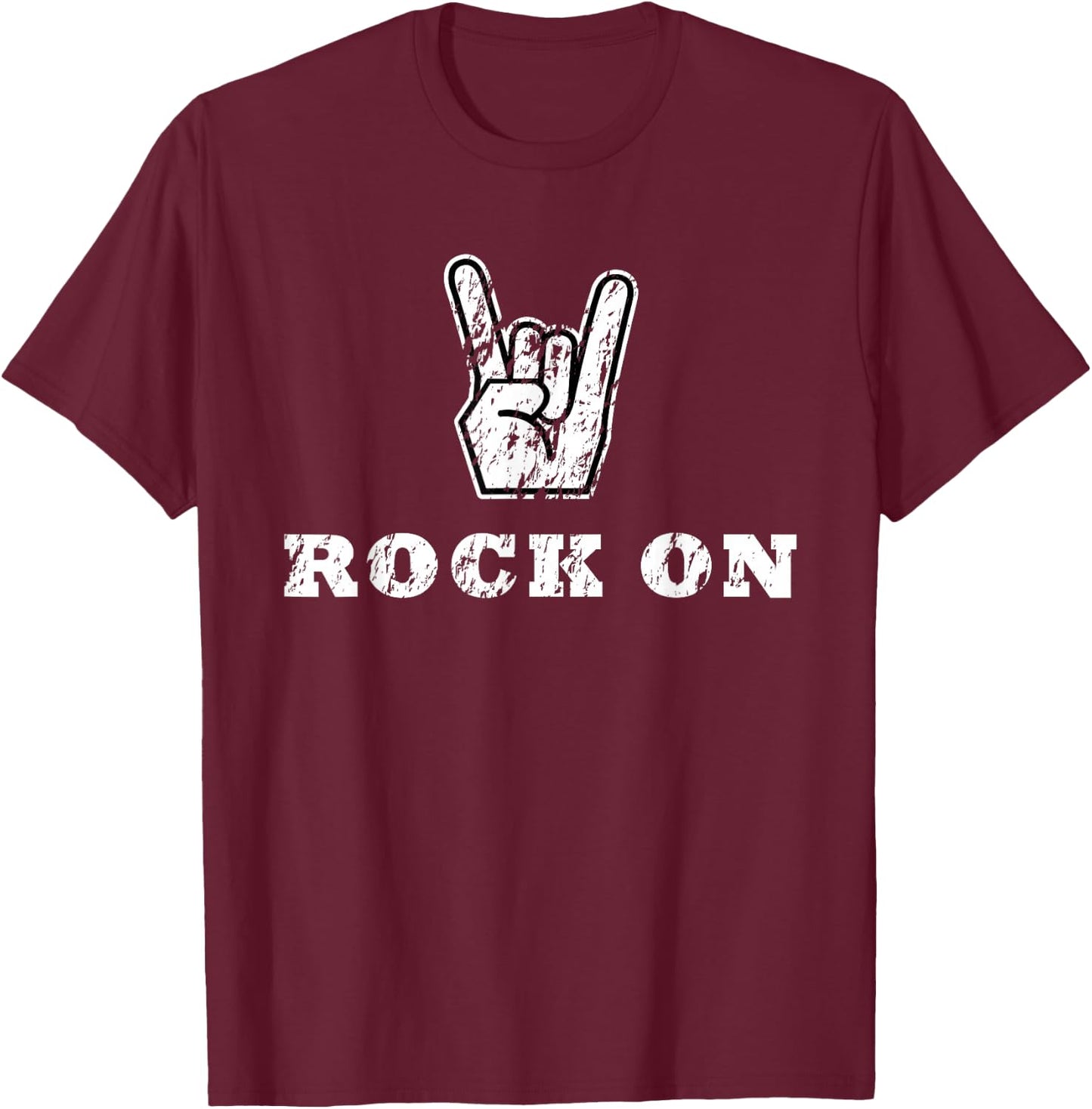 Distressed Party Crazy Fun Hand Gesture Rock On Text T-Shirt - T-Shirt | Maroon