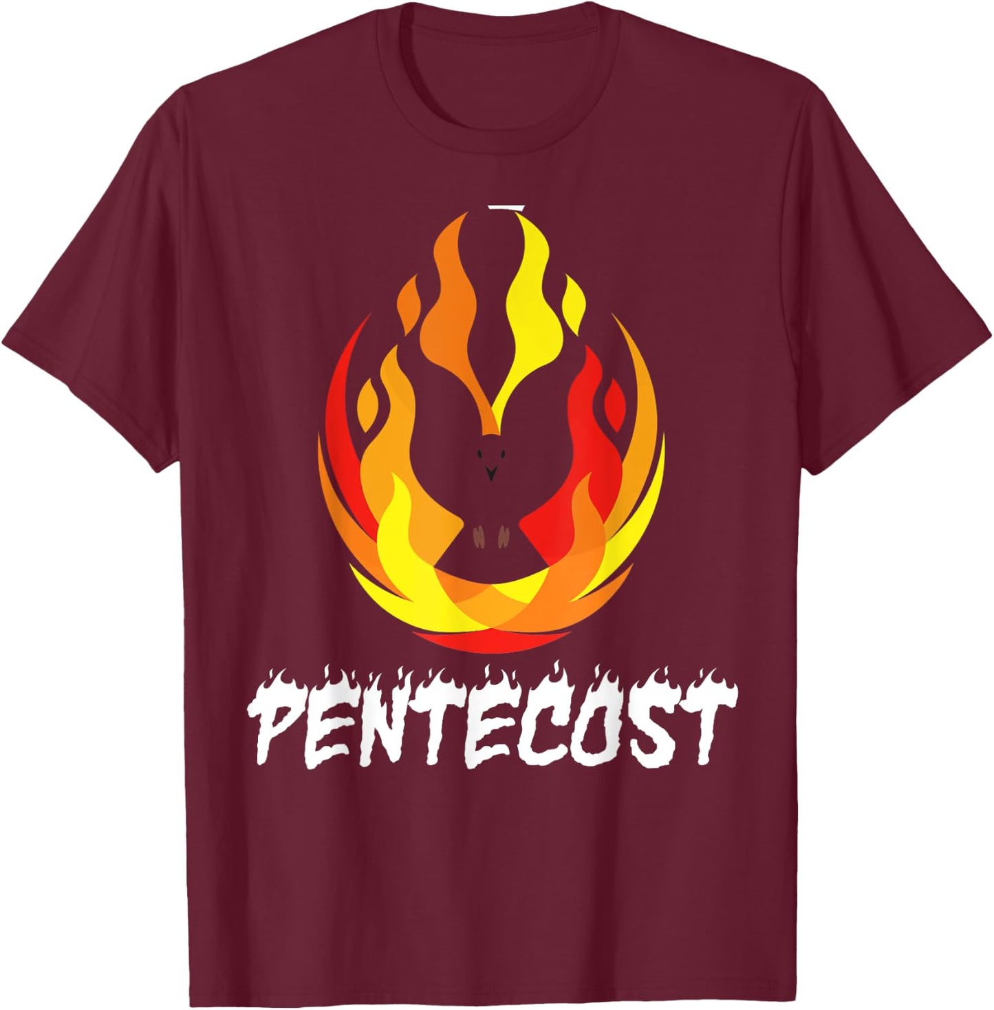 Pentecost Doves Tongues of Fire Flame Acts Holy Spirit T-Shirt - T-Shirt | Maroon
