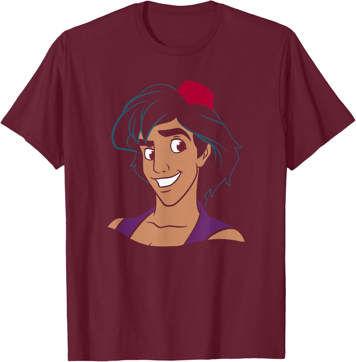 Disney Aladdin Big Smile Portrait T-Shirt - T-Shirt | Maroon