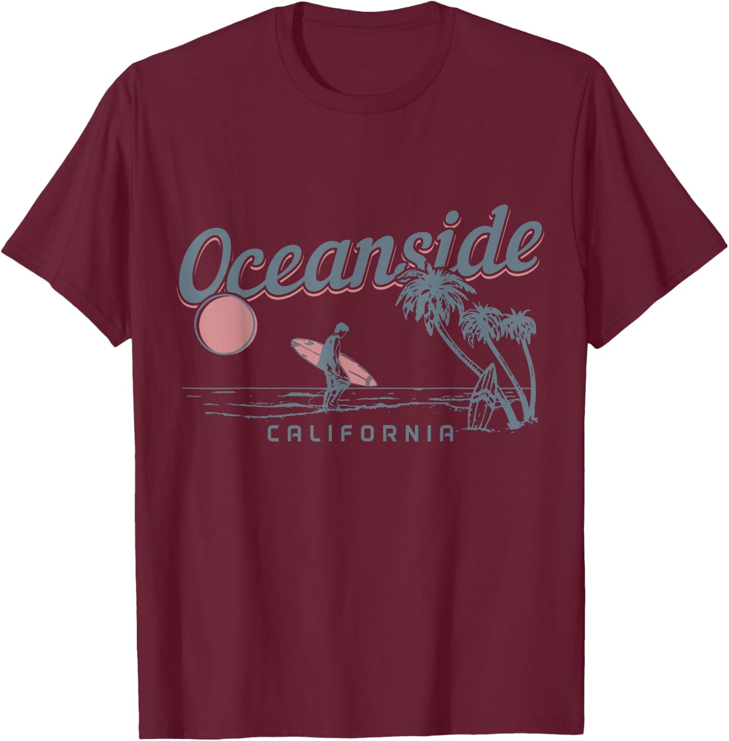 Oceanside California Surf Beach Vintage Souvenir Surfer T-Shirt - T-Shirt | Maroon