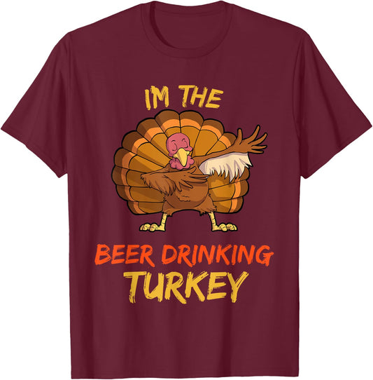 Beer Turkey Matching Family Group Thanksgiving Party PJ T-Shirt - T-Shirt | Maroon