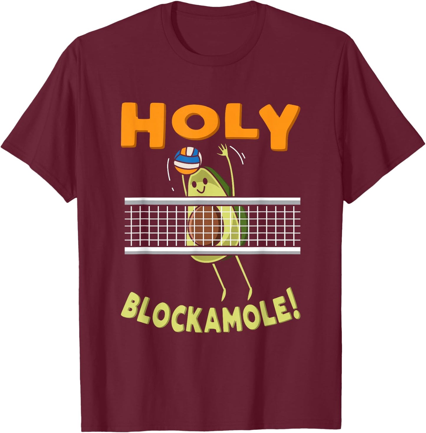 Holy Blockamole Avocado Beach Volleyball Player Vegan Veggie T-Shirt - T-Shirt | Maroon