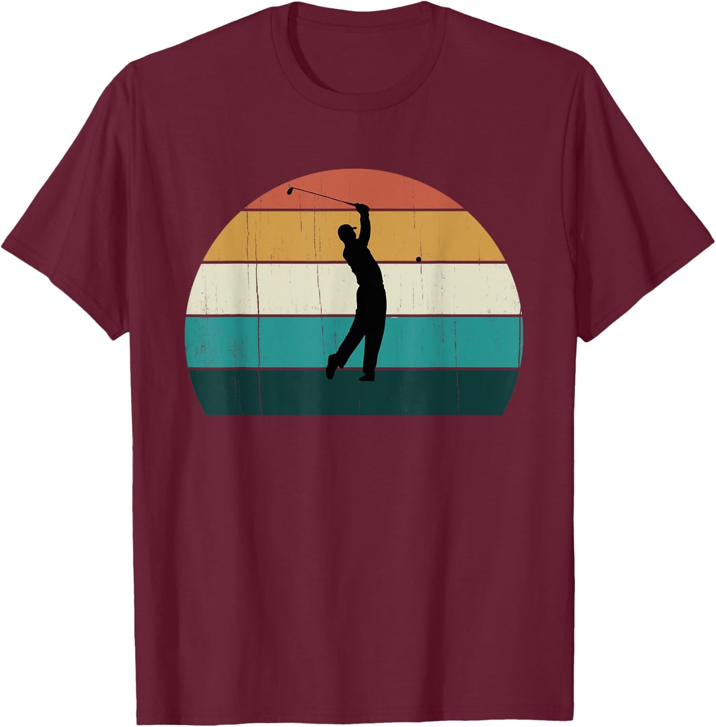 Retro Golfer Swing: Vintage Sunset Playing Golf / Lover Gift T-Shirt - T-Shirt | Maroon