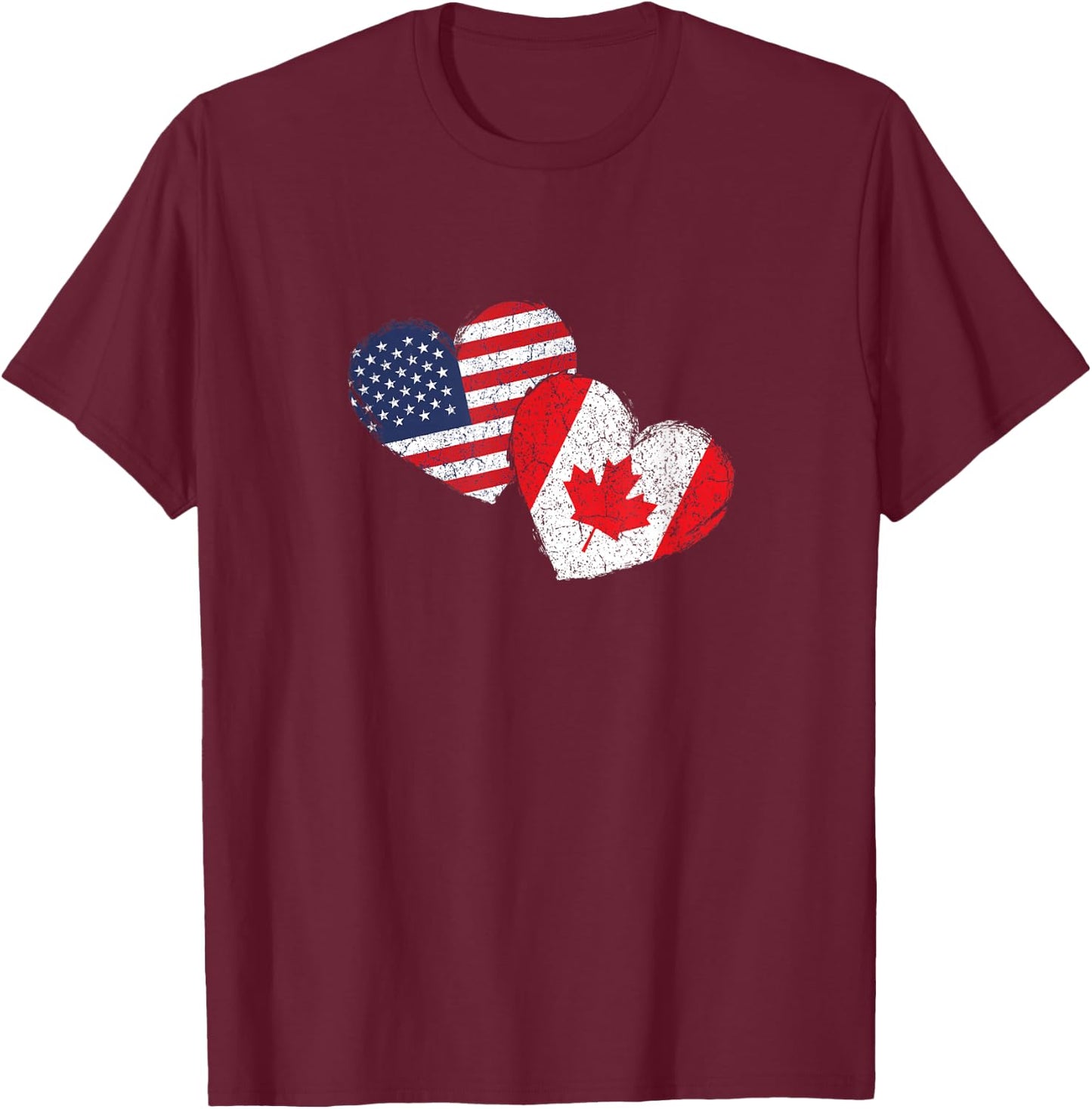 USA Canada Heart Country Flag American Canadian T-Shirt - T-Shirt | Maroon