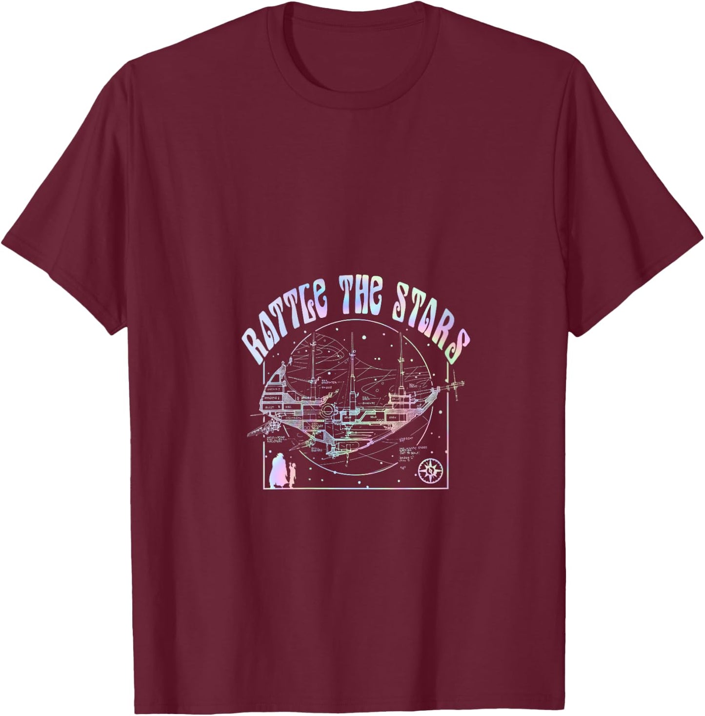 Disney Treasure Planet Vintage Rattle The Stars Rainbow Neon V-Neck T-Shirt - T-Shirt | Maroon