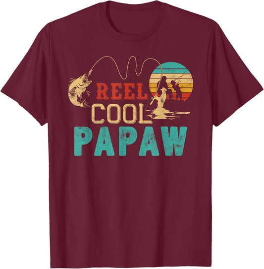 Fishing Reel Cool Papaw Father’s day gift Fisherman Papaw T-Shirt - T-Shirt | Maroon
