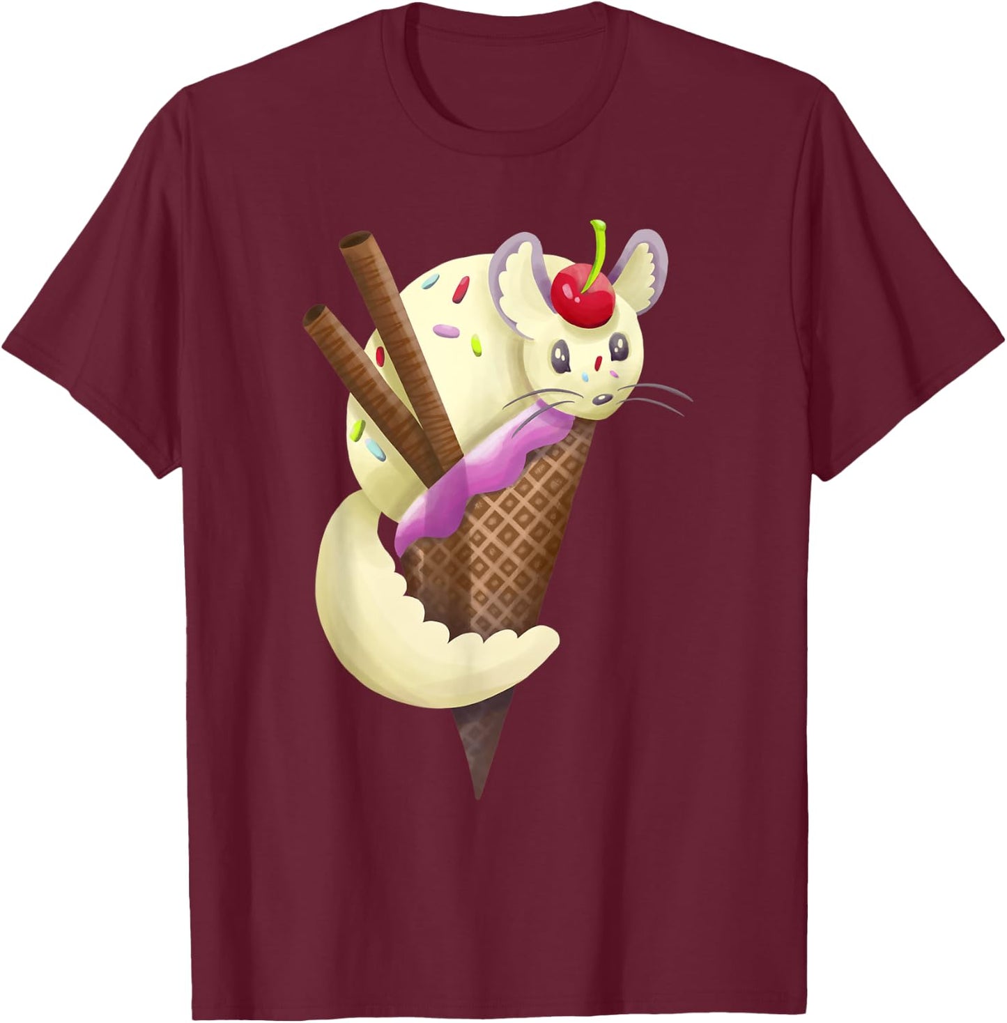 Punny Cute Vanilla Chinchilla Ice Cream Sundae T-Shirt - T-Shirt | Maroon