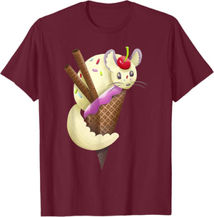 Punny Cute Vanilla Chinchilla Ice Cream Sundae T-Shirt - T-Shirt | Maroon