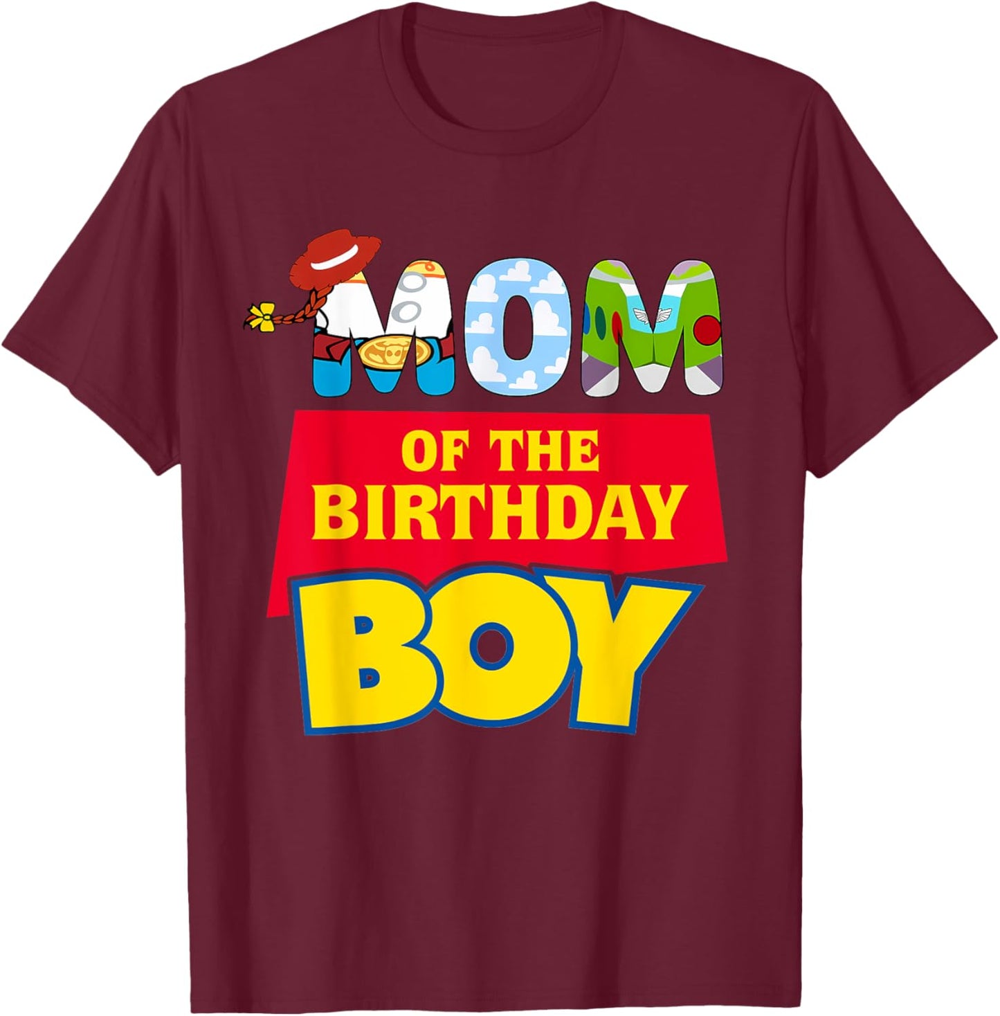 Mom Of The Birthday Boy Funny Story Family Matching Toy T-Shirt - T-Shirt | Maroon