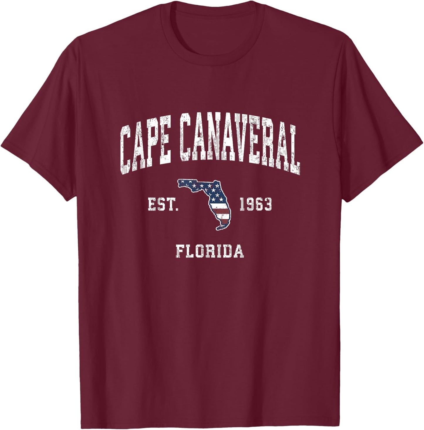 Cape Canaveral Florida FL Vintage American Flag Design Kids Men T-Shirt - T-Shirt | Maroon