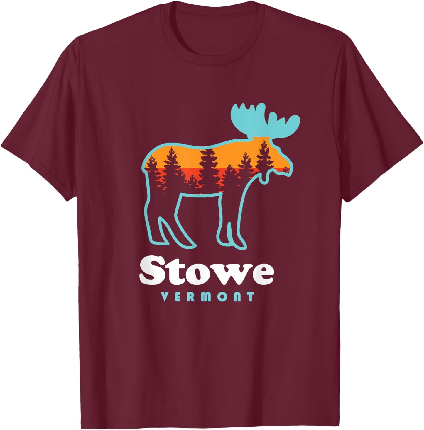 Stowe Vermont Skiing Mountains Stowe VT Moose T-Shirt - T-Shirt | Maroon