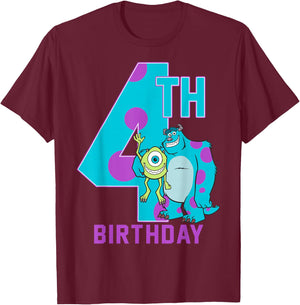 Disney Pixar Monsters Inc. Mike & Sully Happy 4th Birthday T-Shirt - T-Shirt | Maroon