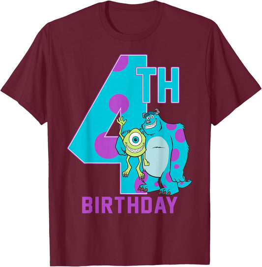 Disney Pixar Monsters Inc. Mike & Sully Happy 4th Birthday T-Shirt - T-Shirt | Maroon
