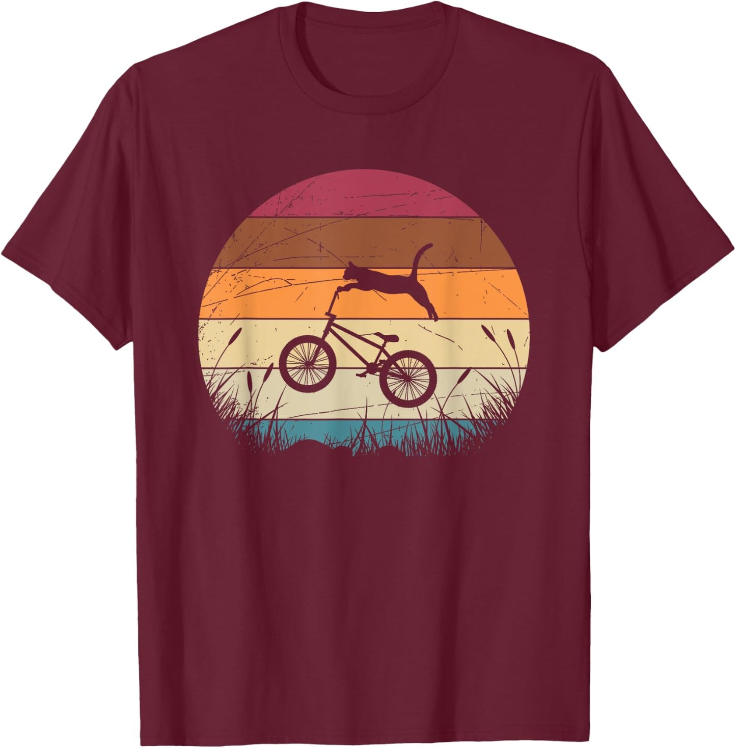 Funny Biker Cat Animal BMX Cyclist Gift Retro Bicycle T-Shirt - T-Shirt | Maroon