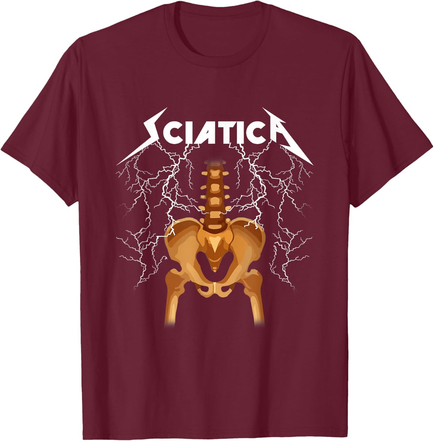 Sciatica Skeleton Nerve Rock Humour T-Shirt - T-Shirt | Maroon