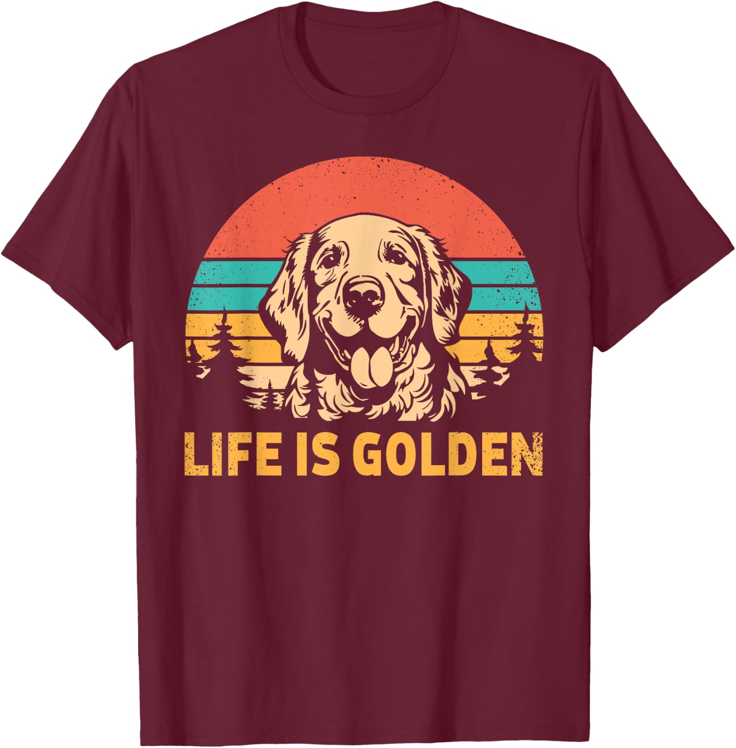 Golden Retriever Dog Retro Vintage Life Is Golden Women Girls Kids T-Shirt - T-Shirt | Maroon