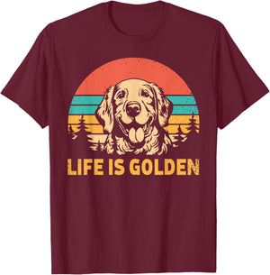 Golden Retriever Dog Retro Vintage Life Is Golden Women Girls Kids T-Shirt - T-Shirt | Maroon