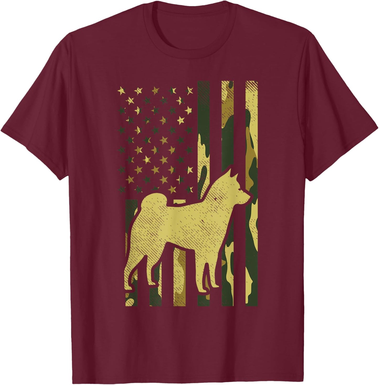 Camo US Flag Shiba Inu Akita Pet Japanese Dog Patriotic Gift T-Shirt - T-Shirt | Maroon