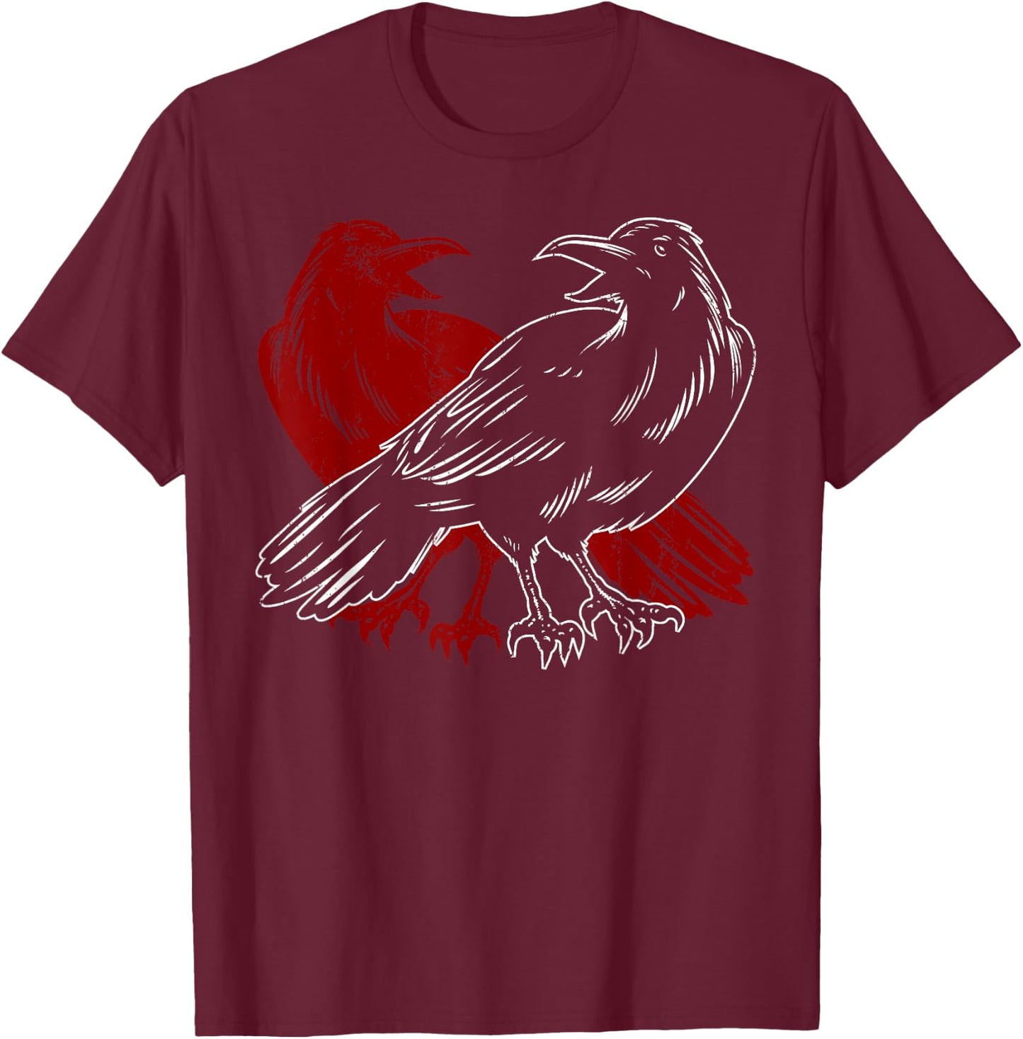 Red Raven Spooky Gothic Animal Forest Bird Black Crow T-Shirt - T-Shirt | Maroon