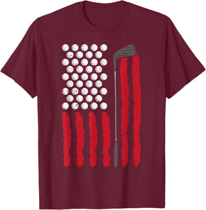 American Flag Golf Balls And Club Vintage Golfing Golfer T-Shirt - T-Shirt | Maroon