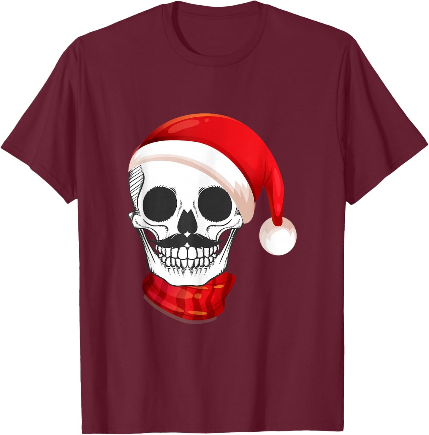 Santa Hat Funny Skull Calavera Navidad Christmas Season T-Shirt - T-Shirt | Maroon