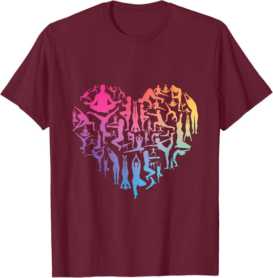 Love Yoga heart meditation pose men girl women Zen Spiritual T-Shirt - T-Shirt | Maroon