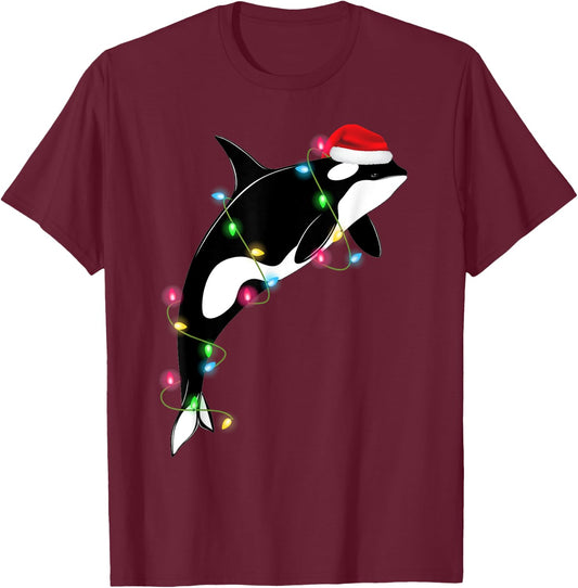Funny Orca Killer Whale Santa Hat Christmas Sea Animals T-Shirt - T-Shirt | Maroon
