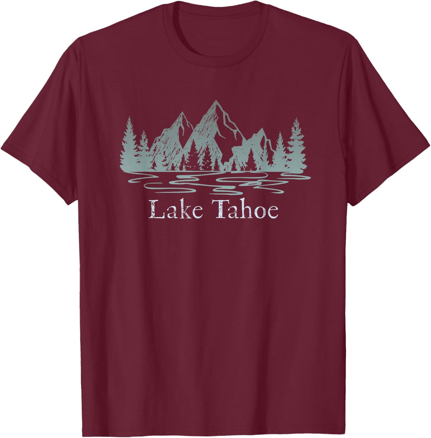 Lake Tahoe CA/NV Mountain Resort Weathered Design Souvenir T-Shirt - T-Shirt | Maroon
