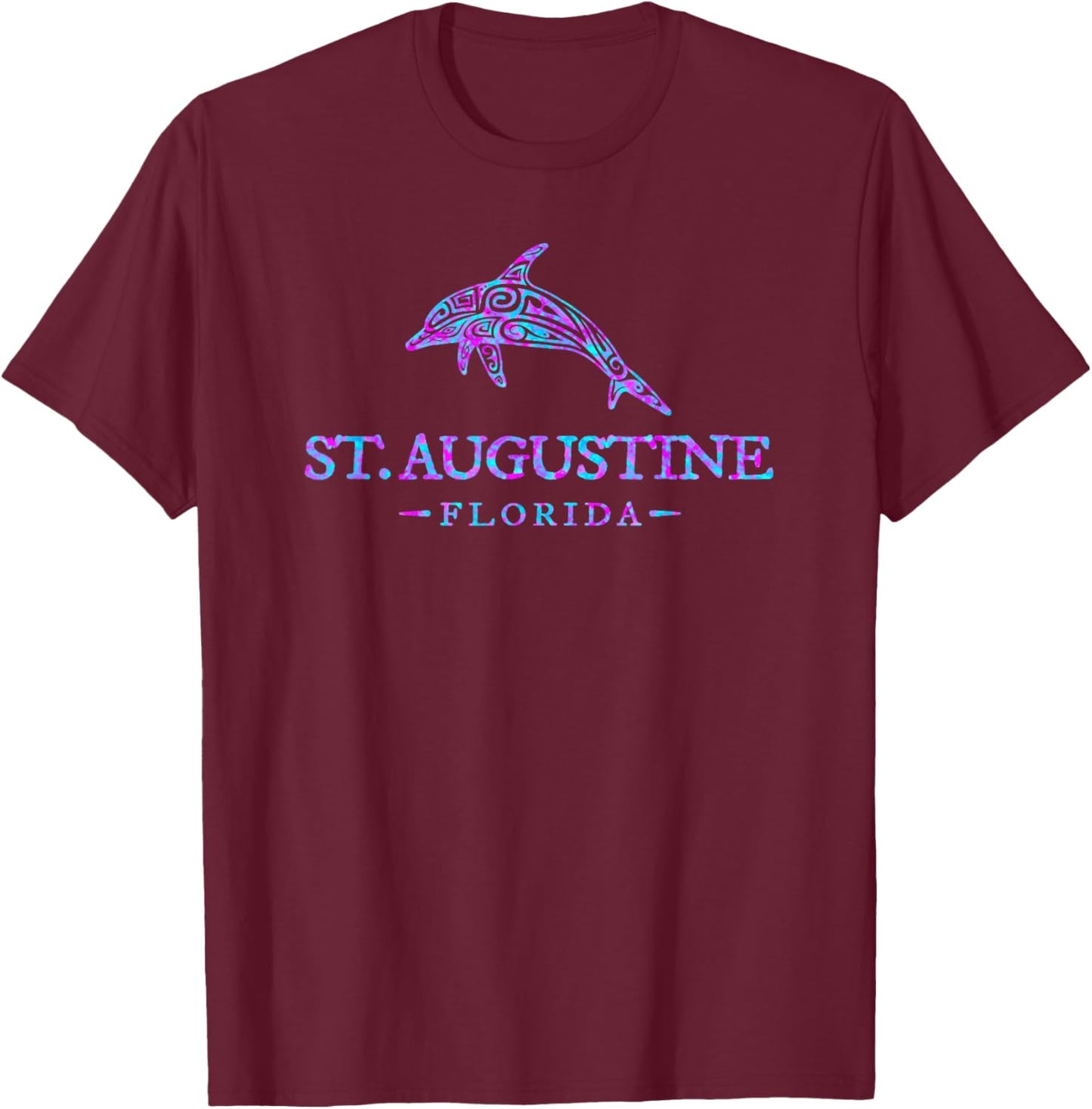 St. Augustine Florida Colorful Dolphin Girls Boys T-Shirt - T-Shirt | Maroon