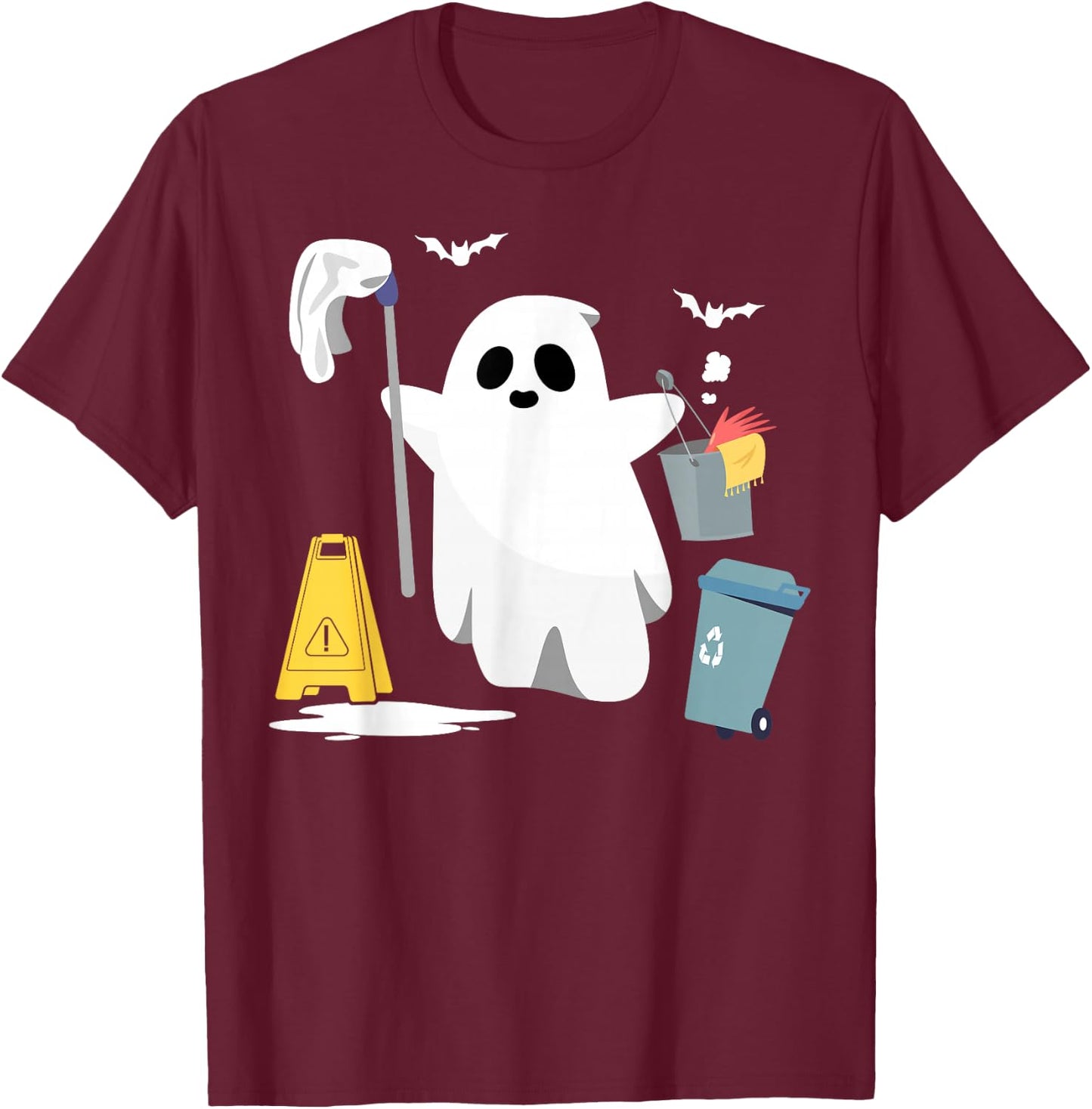 School Custodian Janitor Ghost Halloween T-Shirt - T-Shirt | Maroon