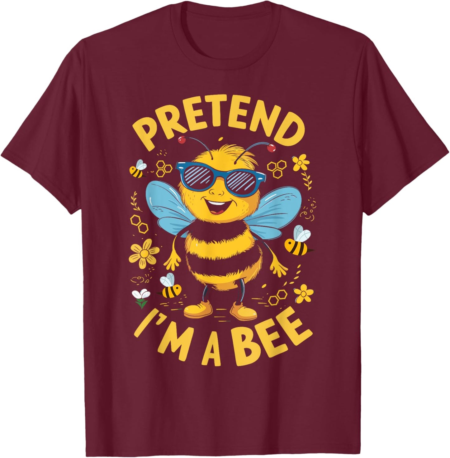 Pretend I'm A Bee Funny Lazy Halloween Matching Costume T-Shirt - T-Shirt | Maroon