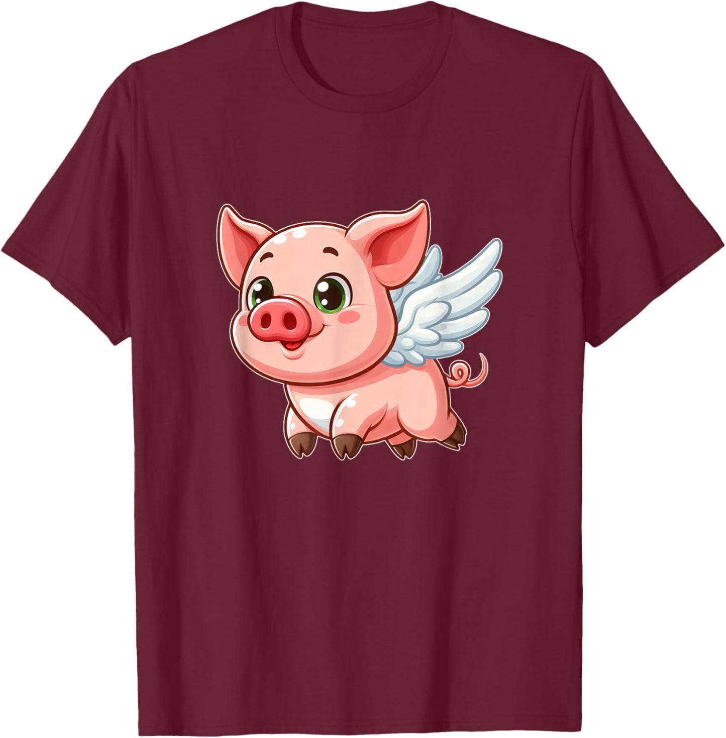 Cute Cartoon Pig Angel with Wings Halo Farmer T-Shirt - T-Shirt | Maroon