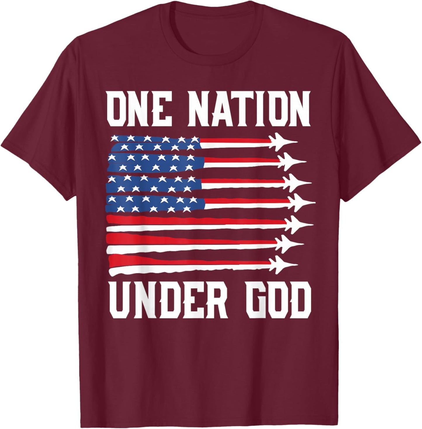 Boy 4th July One Nation Under God USA Fighter Jet Patriotic T-Shirt - T-Shirt | Maroon
