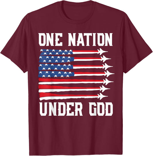 Boy 4th July One Nation Under God USA Fighter Jet Patriotic T-Shirt - T-Shirt | Maroon