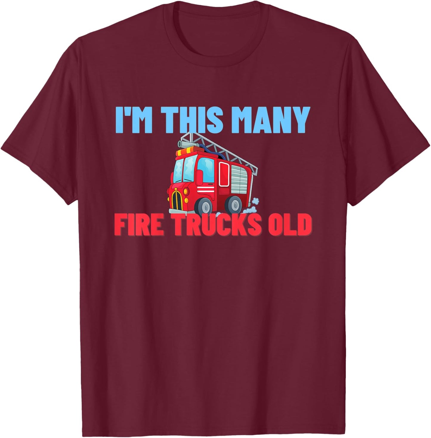 Kids Fire Truck 1st Birthday Gift Kids Boy Firefighter 1 Year T-Shirt - T-Shirt | Maroon