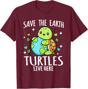 Save Earth Turtle Design - Funny Animal Earth Day T-Shirt - T-Shirt | Maroon