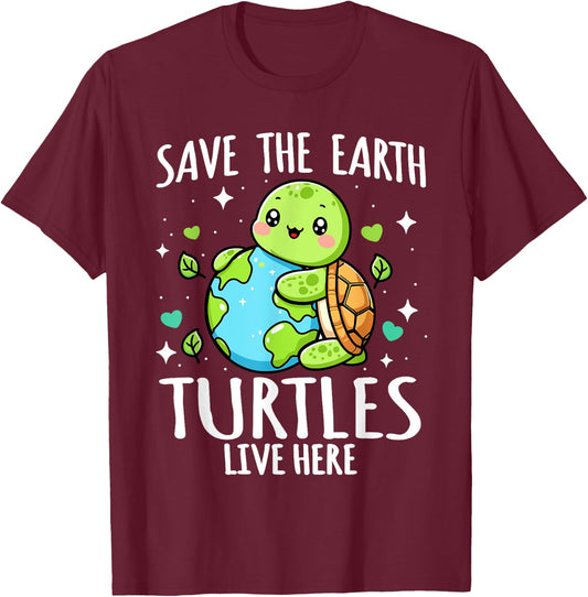 Save Earth Turtle Design - Funny Animal Earth Day T-Shirt - T-Shirt | Maroon